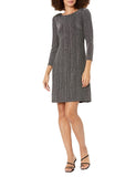 Tommy Hilfiger Womens Metallic Knit Long Sleeve Shift Dress Black / Silver 8