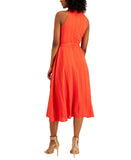Tahari ASL Womens Fringe-Tie Georgette Dress Red 4