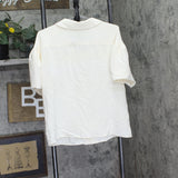 Calvin Klein Womens V-Neck Short Sleeve Collared Blouse Cream Off White L