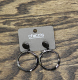 Chico's Drop Dangly Metallic Ring Post Back Earrings Gunmetal Black 1.75"