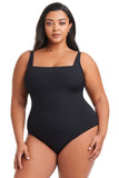 Bleu By Rod Beattie Women's Ribbed Square-Neck One-Piece Swimsuit Black 18W
