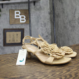 A New Day Womens Esme Floral Crochet Kitten Heels 92979007 Tan Brown 9M