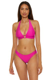Becca Ribbed Chain Ring Halter Bikini Swim Top 223157 Azalea Pink D