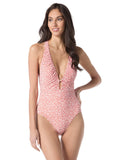 Vince Camuto Womens Plunge V-Neck One Piece Swimsuit Cinnabar Red Multi 12