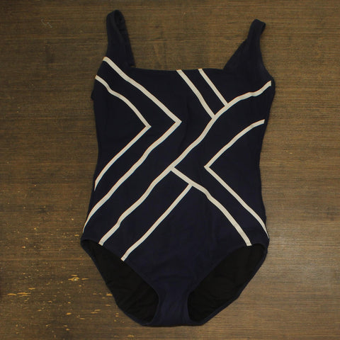Gottex Womens Standard Mirage One-Piece Swimsuit MM172UR Navy Blue / White 16