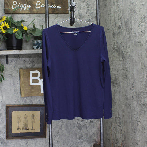 Attitudes by Renee Womens Knit Solid V-Neck Shirt Top A702854 Evening Blue M