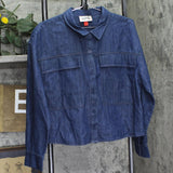 Woolrich X TGT Rolled Cuff Check Lining Cotton Denim Shacket Dark Wash Blue L
