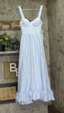 Aqua Womens Gingham Bustier Midi Dress IDO14186 Blue / White XS