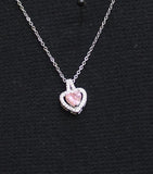 Necklace with Crystal on Steel Chain Silver Gray / Pink 15.5" + 2"
