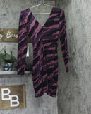 Siena Womens V Neck Metallic Side-Twist Long-Sleeve Dress Purple Multi 0