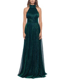 Betsy & Adam Womens Crinkled Halter Gown Green 6P