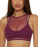 Becca Womens Muse Mesh-Overlay Bikini Swim Top 733257 Aubergine Purple L
