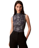 Calvin Klein Printed Mock-Neck Knit Top Abstract Inkwell Blue Multi XS