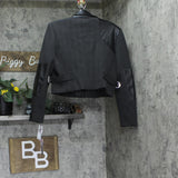 Avec Les Filles Elbow Pad Plaid Buckle Cropped Blazer Jacket Charcoal Black 14