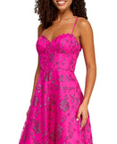 B Darlin Floral Glitter Sweetheart Sleeveless Gown Dress Fuschia Pink 7/8