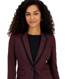 Kasper Womens Framed Plaid Jacket Notch Collar Blazer Shiraz Red / Black 4