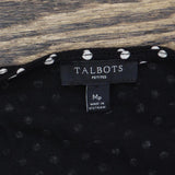Talbots Womens V-Neck Faux Wrap Blouse Shirt Top Black / White Polka Bot PM