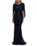 Betsy & Adam Womens Long Metallic Cape Gown Dress Evening Navy Blue / Royal 16