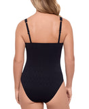 Swim Solutions Womens Twist-Bodice Tummy-Control Swimsuit Chevron Black 14