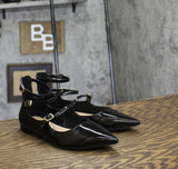 INC International Concepts Womens Valan Triple-Strapped Flats Black Patent 6.5M