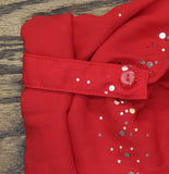 Ny Collection Roll Tab Sleeve Button Down Metallic Foil Blouse Top Glowdot Red L