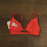 Michael Michael Kors Ribbed Hardware V-Neck Bikini Top Sangria Red Orange M