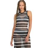 Miken Juniors Striped Low-Back Dress Swim Cover Up I9083K795 Black / White S