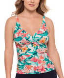 Swim Solutions Printed Shirred Tankini Swim Top Tropic Twist White Multi 16