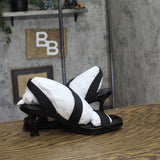 Anne Klein Square Toe Dress Sandals with Kitten Heel JUST03F9 Black Stretch 8M