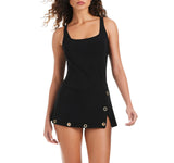 Beyond Control Womens Grommet-Detail Square-Neck Swim Dress One Piece Black 16