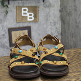 Universal Thread Criss Cross Gemstone Studded Sandals Brown Multi / Black 9.5M