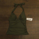 DKNY Halter V-Neck Shirred Tankini Top DIMKS215 Moss Green S
