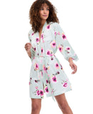 INC International Concepts Womens Lace-Trim Stretch Satin Robe Blooms Green XS