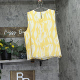 Calvin Klein Womens Printed Chiffon Sleeveless Top Woven Lemon Amber Yellow L