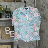 Sanctuary Womens Short Sleeve Button Up Pajama Shirt SY70004 Blue Floral S
