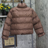 Wild Fable Bow Puffer Gingham Jacket 94658830 Brown Check M