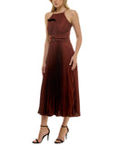 Taylor Womens Halter Belted Pleated Chiffon Midi Dress 4035M Spice Brown 8