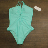 Salt + Cove Juniors Double Keyhole One-Piece Swimsuit 807149 Aqua Blue Green M