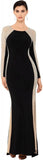 Xscape Women's Caviar Bead Sleeves Long Sleeve Gown Dress 409X Black / Nude 10