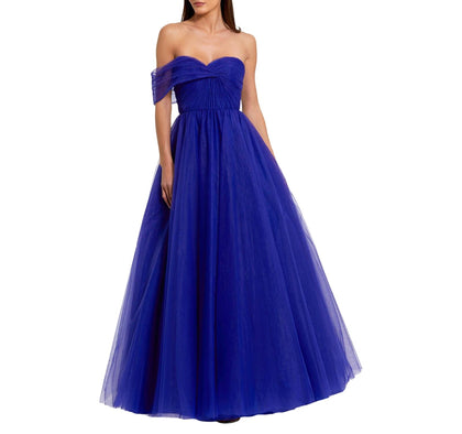 Mac Duggal Womens Off Shoulder Bustier Ball Gown Dress Cobalt Blue 10