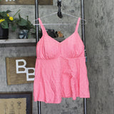 Swim Solutions Womens Swim Textured Tankini Top 806766 Guava Pink 18W
