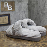 Izod Womens Faux Fur Slide Buckle Slippers Gray M (7-8)