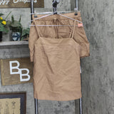 State of Day Linen Blend 2-Pc. Sleeveless Pajama Shorts Natural Umber Brown S