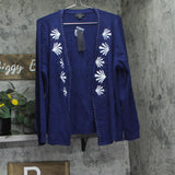 Belldini Embroidered Open-Front Cardigan with Stud Trim Twilight Blue 1X