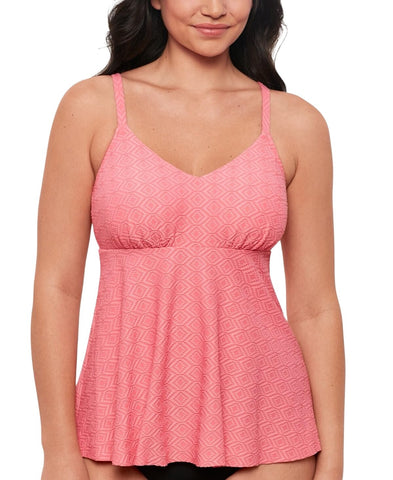 Swim Solutions Womens Swim Textured Underwire Tankini Top 806766 Guava Pink 14
