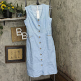 Ny Collection Sleeveless Chambray Dress with Chain Details Light Denim Blue M