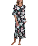 Miss Elaine Womens Printed 3/4-Sleeve Zip Front Robe 869824 Seaside Black M
