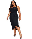 And Now This Womens Plus Sleeveless Knit Wrap Midi Dress MMD020822P Black 2X