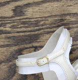 Anne Klein Beata Square Toe Dress Sandals Block Heel Bone Crinkle Off White 9M