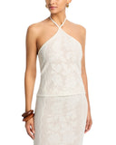 Aqua Knit Placed Crochet Halter Top GMS58704 Ivory Off White XS